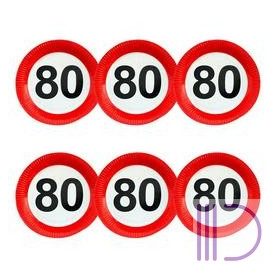   80-as Számos Sebességkorlátozó Szülinapi Parti Tányér - 23 cm, 6 db-os