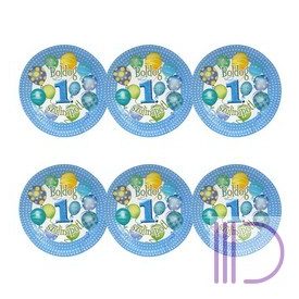   Boldog 1. Szülinapot! Léggömbös Kék Fiús Parti Tányér, 23 cm, 6 db-os