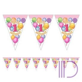   Boldog 1. Szülinapot! Léggömbös Rózsaszín Lányos Zászlófüzér - 5 m