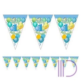   Boldog 1. Szülinapot! Léggömbös Kék Fiús Zászlófüzér - 5 m