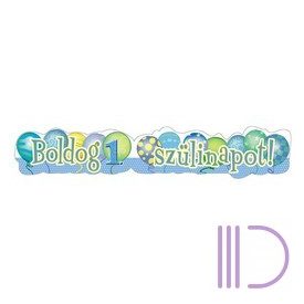   Boldog 1. Szülinapot! Léggömb Mintás Kék Fiús Banner - 148 cm x 27 cm