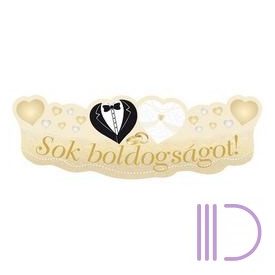   Sok Boldogságot Menyasszony-Vőlegény Arany Esküvői Banner - 90 cm x 30 cm