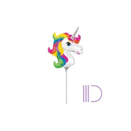 23 cm-es Rainbow Unicorn - Egyszarvú Mini Shape Fólia LufiPálcával