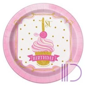   First Birthday Pink és Arany - Első Szülinapi Parti Tányér - 17 cm, 8 db-os