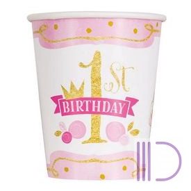   First Birthday Pink és Arany - Első Szülinapi Parti Pohár - 8 db-os, 270 ml
