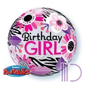 56 cm-es Birthday Girl Virágos Zebra Stripes Bubble Lufi