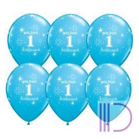   28 cm-es Boldog 1. Szülinapot Feliratú Sparkle Robins Egg Blue Szülinapi Lufi - 6 db