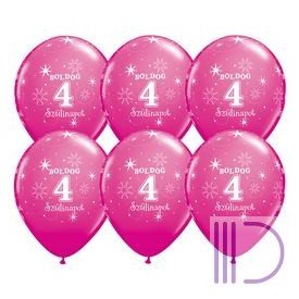   28 cm-es Boldog 4. Szülinapot Feliratú Sparkle Wild Berry Szülinapi Lufi - 6 db