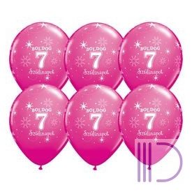   28 cm-es Boldog 7. Szülinapot Feliratú Sparkle Wild Berry Szülinapi Lufi - 6 db