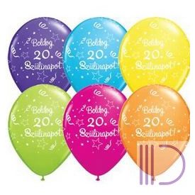   28 cm-es Boldog 20. Szülinapot Feliratú Shin. St. Ast. Szülinapi Lufi (6 db/csomag)