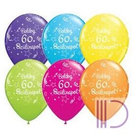   28 cm-es Boldog 60. Szülinapot Feliratú Shin. St. Ast. Szülinapi Lufi (6 db/csomag)