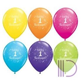   28 cm-es Boldog 1. Szülinapot Feliratú Shin. St. Ast. Szülinapi Lufi (6 db/csomag)