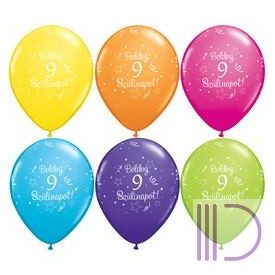   28 cm-es Boldog 9. Szülinapot Feliratú Shi. St. Ast. Szülinapi Lufi (6 db/csomag)