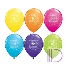   28 cm-es Boldog 16. Szülinapot Feliratú Shi. St. Ast. Szülinapi Lufi (6 db/csomag)