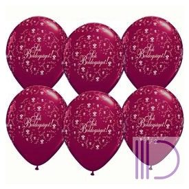   28 cm-es Sok Boldogságot Pearl Burgundy Esküvői Lufi (25 db/csomag)