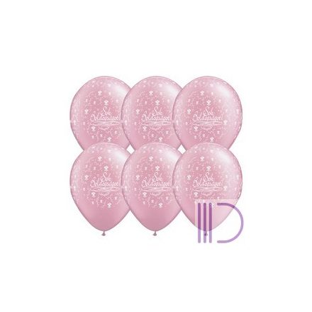 28 cm-es Sok Boldogságot Pearl Pink Esküvői Lufi (25 db/csomag)