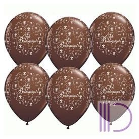   28 cm-es Sok Boldogságot Chocolate Brown Virágmintás Léggömb Esküvőre (25 db/csomag)