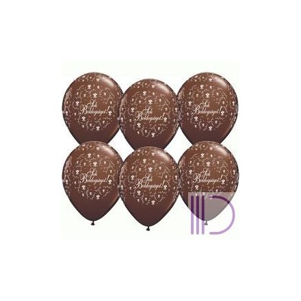 28 cm-es Sok Boldogságot Chocolate Brown Virágmintás Léggömb Esküvőre (25 db/csomag)
