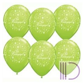   28 cm-es Sok Boldogságot Lime Green Virágmintás Lufi Esküvőre (25 db/csomag)
