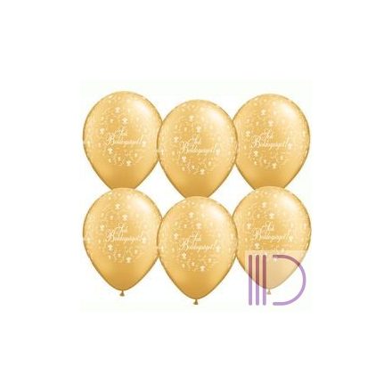 28 cm-es Sok Boldogságot Metallic Gold Virágmintás Lufi Esküvőre (6 db/csomag)
