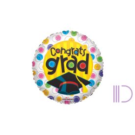   23 cm-es Congrats grad színes pöttyös fólia lufi pálcával
