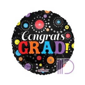   26 cm-es Congrats Grad fekete pöttyös fólia lufi pálcával