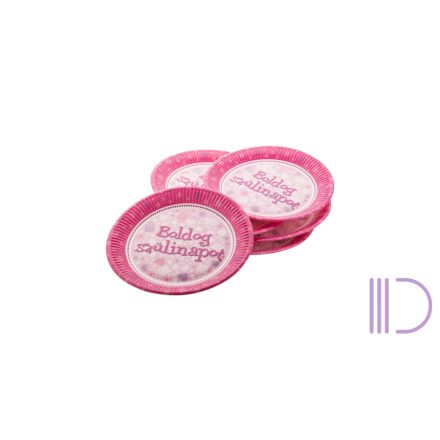 Boldog Születésnapot tányér - Pink 23 cm-es 6 db/cs