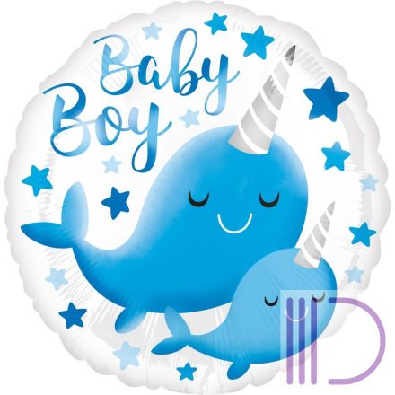 43 cm-es Narwhal Baby Boy Fólia lufi