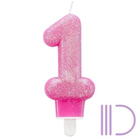   Színes csillogó tortagyertya, számgyertya 1-es rózsaszín