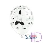 Fehér pasztel lufi, futbalista és labda motívumokkal, 5 db/cs