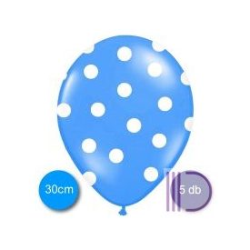   30 cm-es Pöttyös léggömb, búzavirág kék színben, 5 db/cs