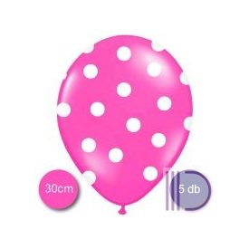 30 cm-es Pöttyös léggömb, pink színben, 5 db/cs