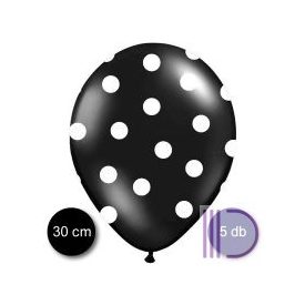 30 cm-es Pöttyös léggömb, fekete színben, 5 db/cs