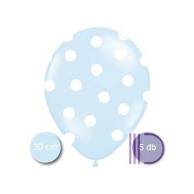 30 cm-es Pöttyös léggömb, bébi kék színben, 5 db/cs