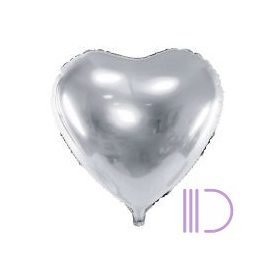 Szív alakú ezüst fólia lufi, 18"/45cm