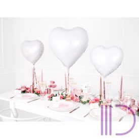 Szív alakú fehér fólia lufi, 18"/45cm