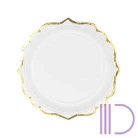 Papír tányér, fehér, arany szegéllyel, 18.5 cm 6 db/cs