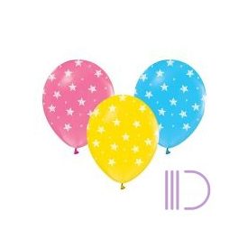   32 cm-es Csillagos latex léggömb, vegyes színekben, 5 db/cs