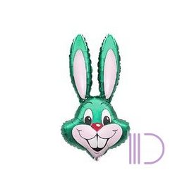 Fólia léggömb, mini nyuszi fej, zöld, 14"