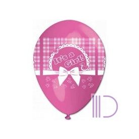 30 cm-es Babaszületésre Kislány rózsaszín lufi 10 db/cs