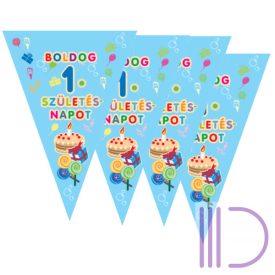 Zászló girland 1. szülinap, kék, 2,5 méter