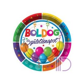 Papír tányér,lufis, 23 cm, 8 db/cs Boldog születésnapot