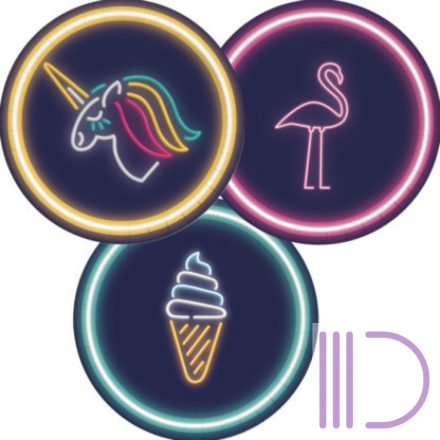 Neon Unicorn, Flamingo, Ice Cream Papírtányér 8 db-os