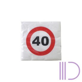   Happy Birthday 40-es Sebességkorlátozó Szülinapi Parti Szalvéta - 33 x 33 cm, 20 db-os