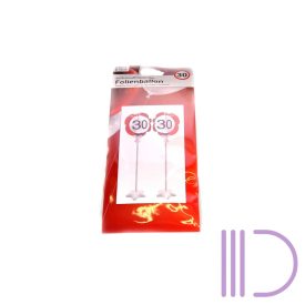   Mini önfelfújós 30-as behajtani tilos fólia lufi pálcával 2 db-os